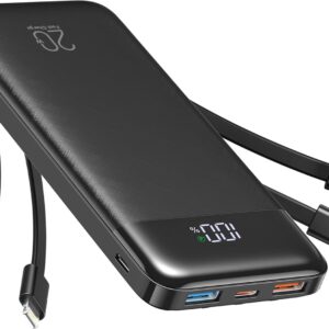 Power Bank with Built in Cables, 20000mAh USB