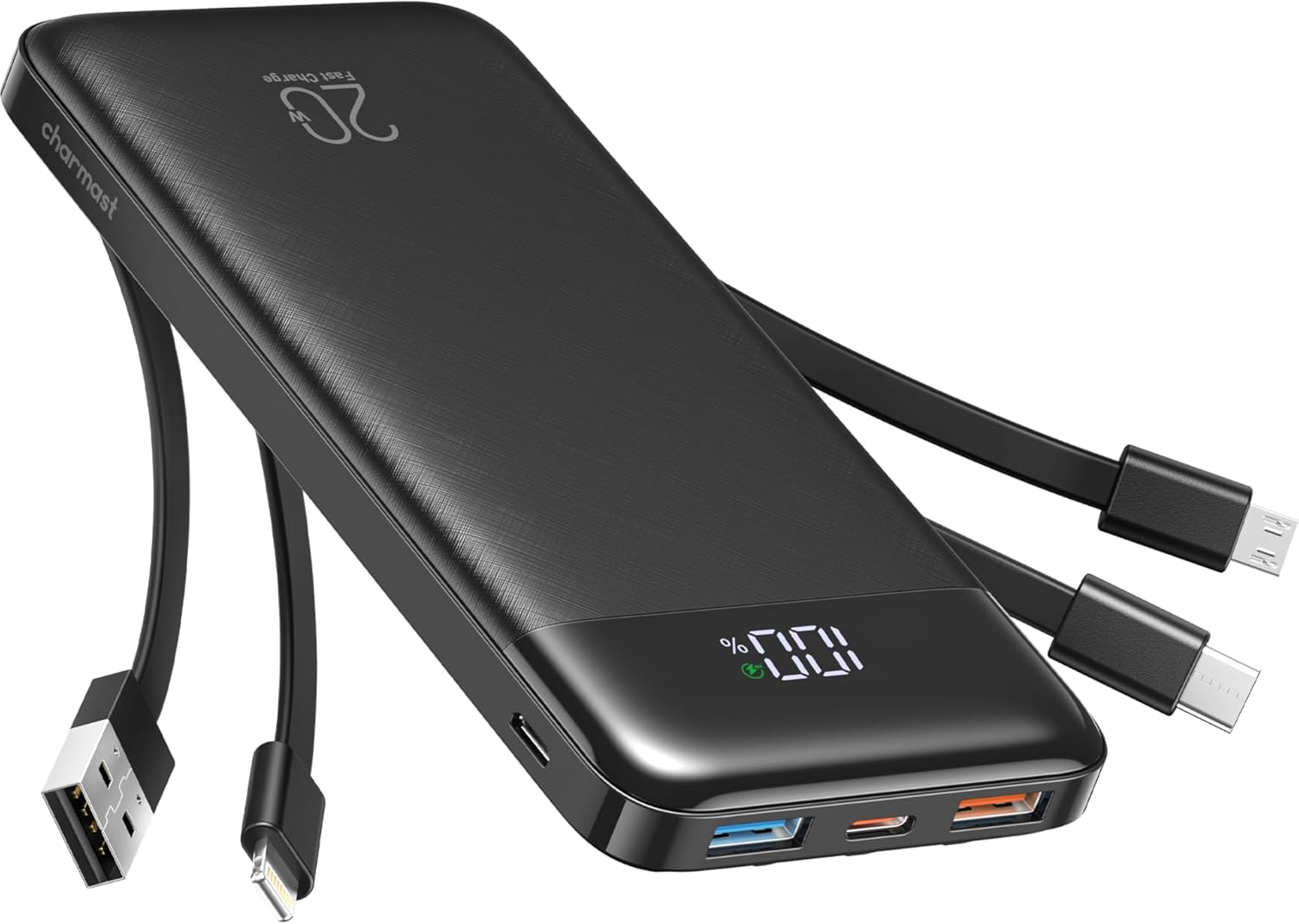 Power Bank with Built in Cables, 20000mAh USB