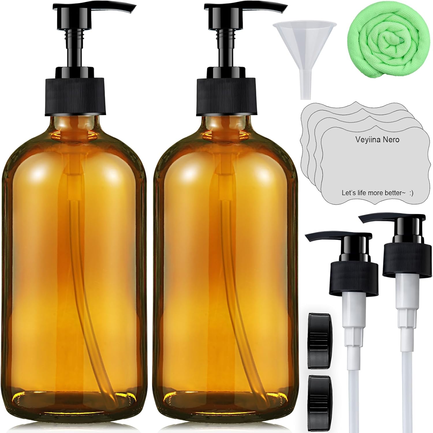 Glass Soap Dispenser 16 Oz - Empty Bottles Set