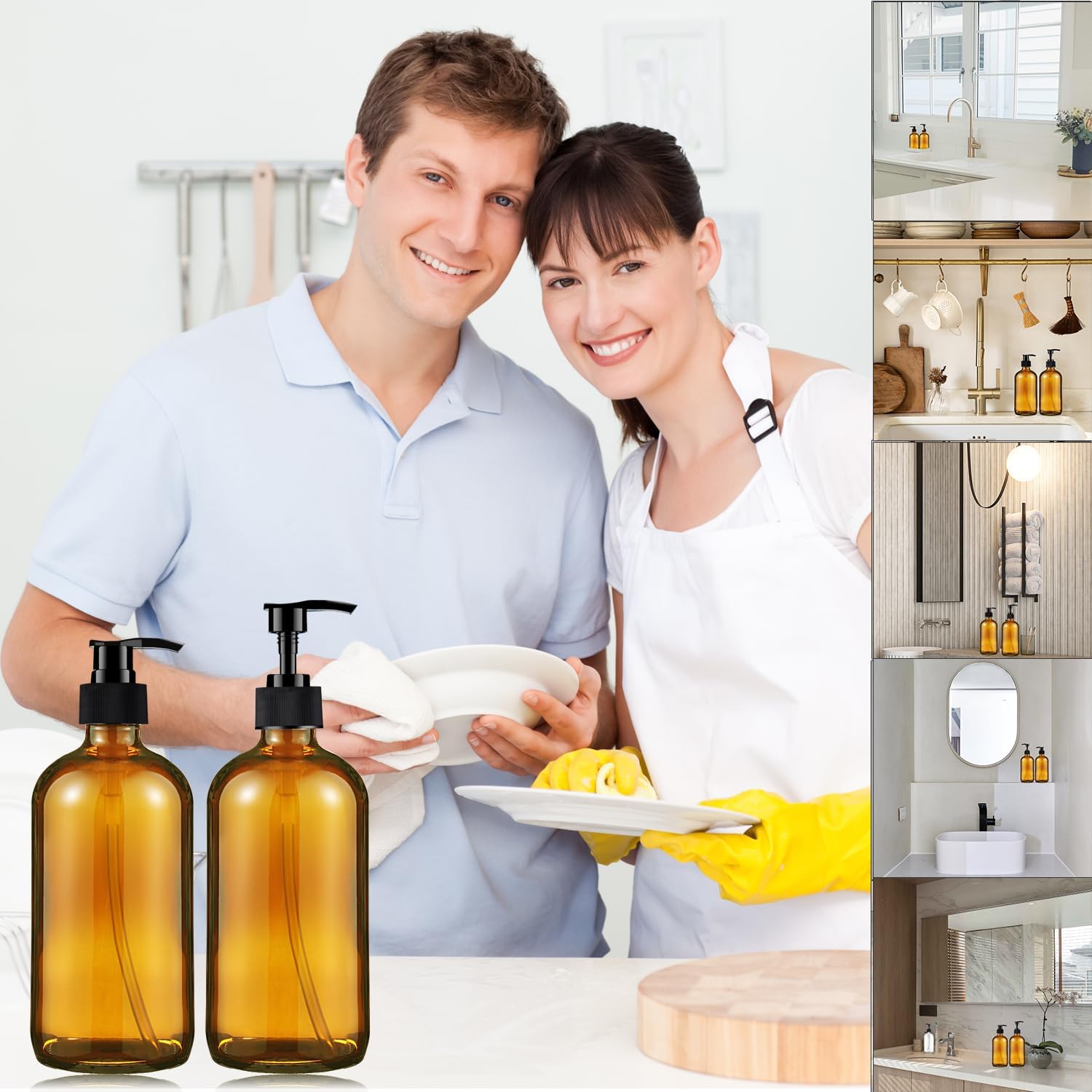 Glass Soap Dispenser 16 Oz - Empty Bottles Set - Image 4