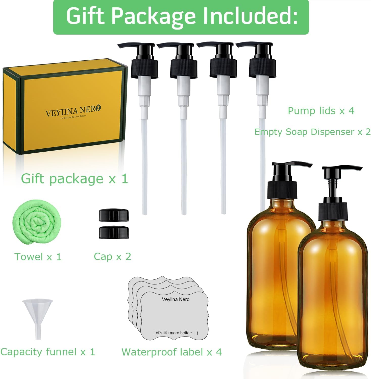 Glass Soap Dispenser 16 Oz - Empty Bottles Set - Image 5