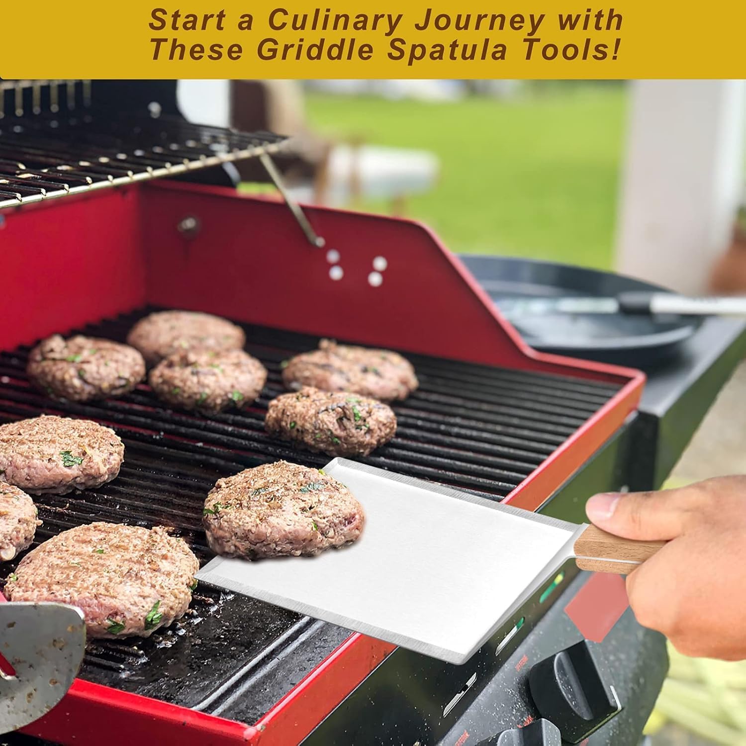 Wooden Metal Spatulas 2Pcs, E-far Professional Large Griddle Spatula Tools Set - Image 5